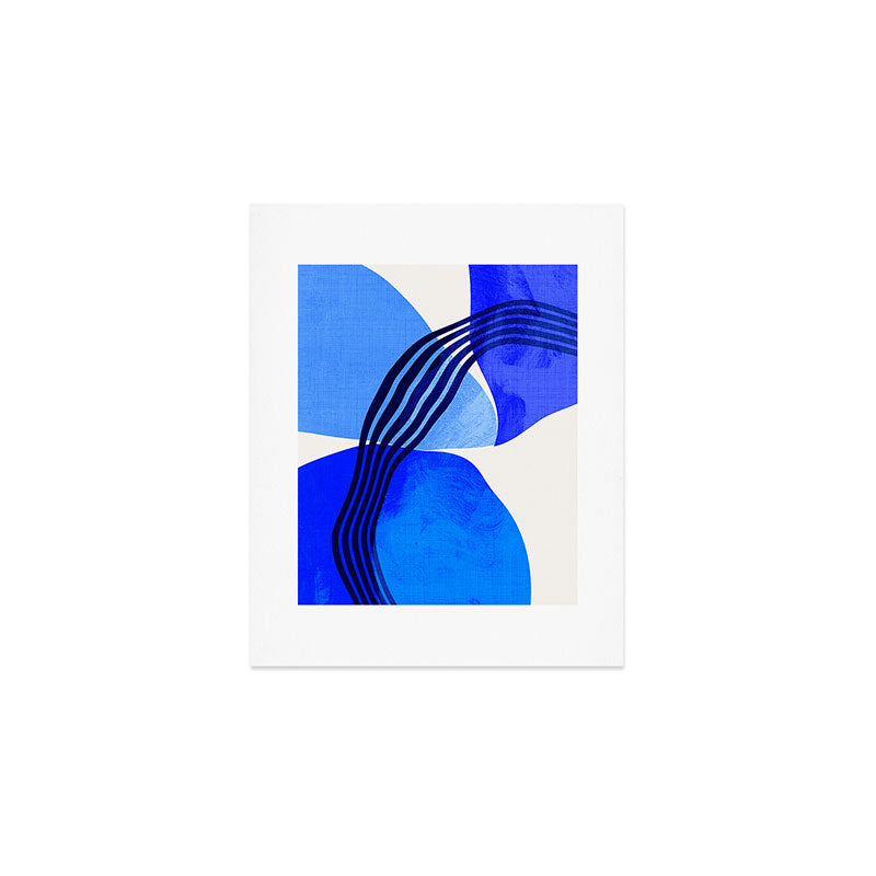 minimal mid century mod organic shapes blue Art Print Gallery Image 1