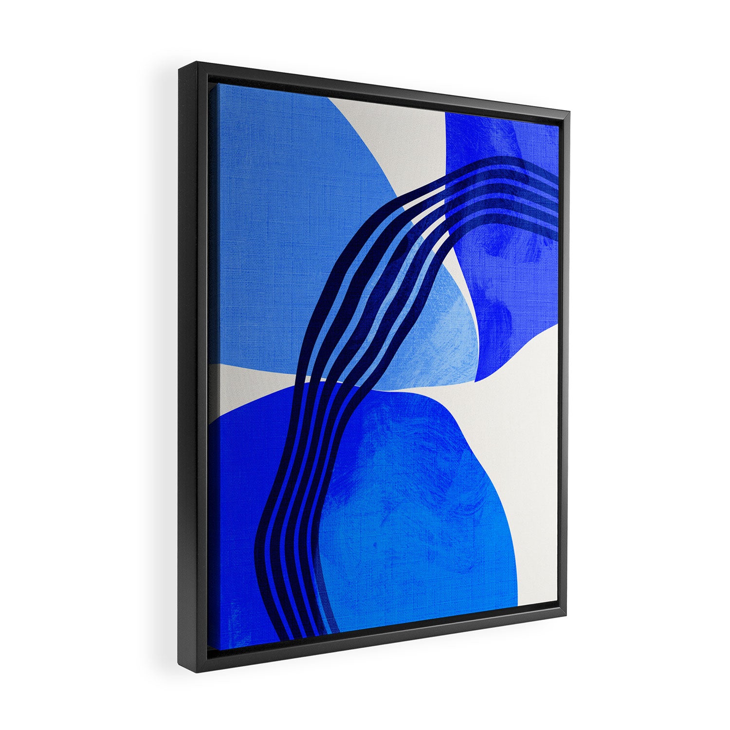 minimal mid century mod organic shapes blue Framed Canvas Print Gallery Image 2
