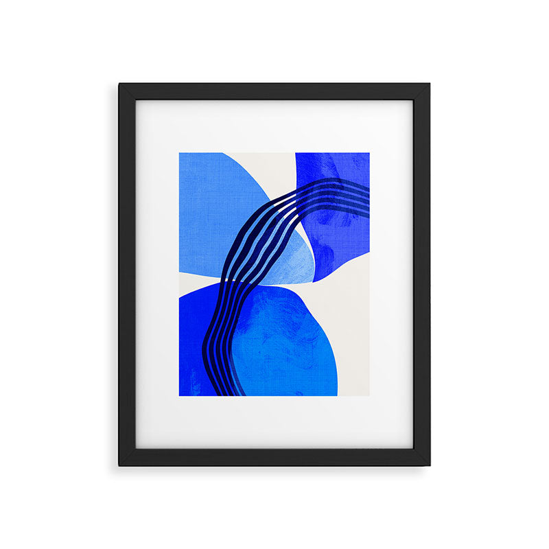 minimal mid century mod organic shapes blue Framed Art Print Gallery Image 6