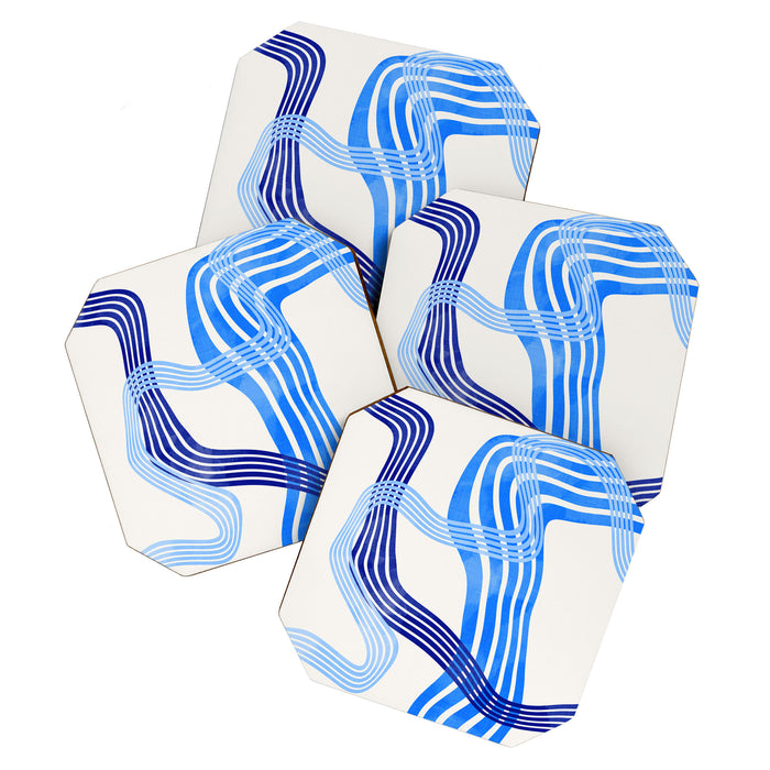 minimal organic waves blue Coaster Gallery Image 1