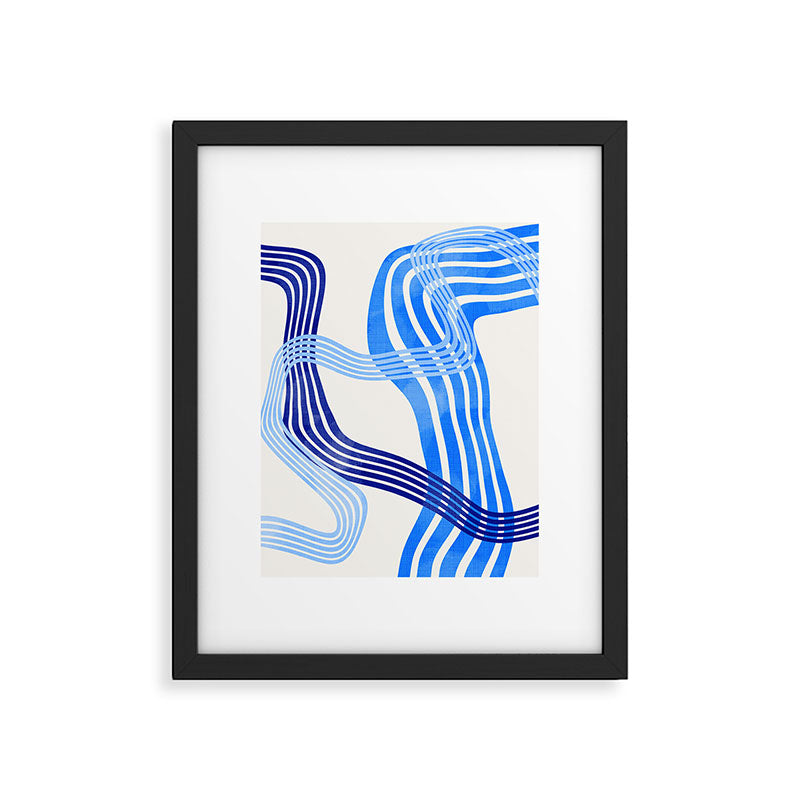 minimal organic waves blue Framed Art Print Gallery Image 6