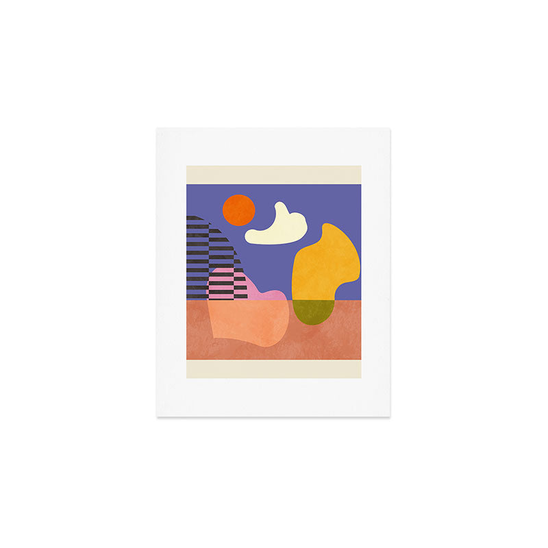 minimal shapes modern with cloud and sun Art Print Gallery Image 1
