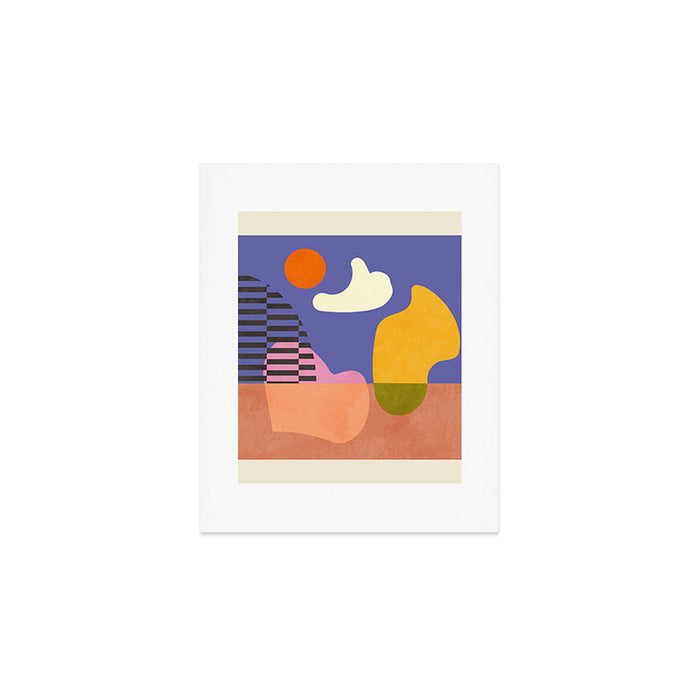 minimal shapes modern with cloud and sun Art Print Gallery Image 1