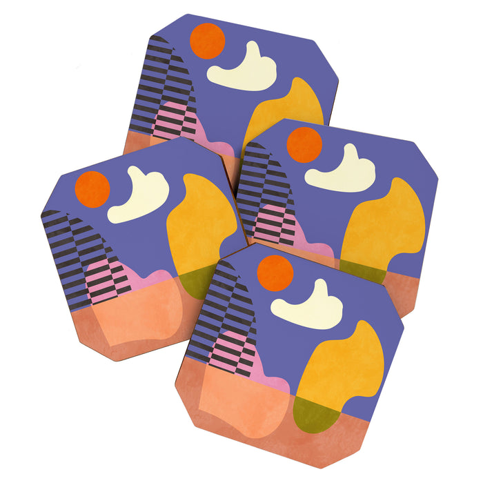 minimal shapes modern with cloud and sun Coaster Gallery Image 1