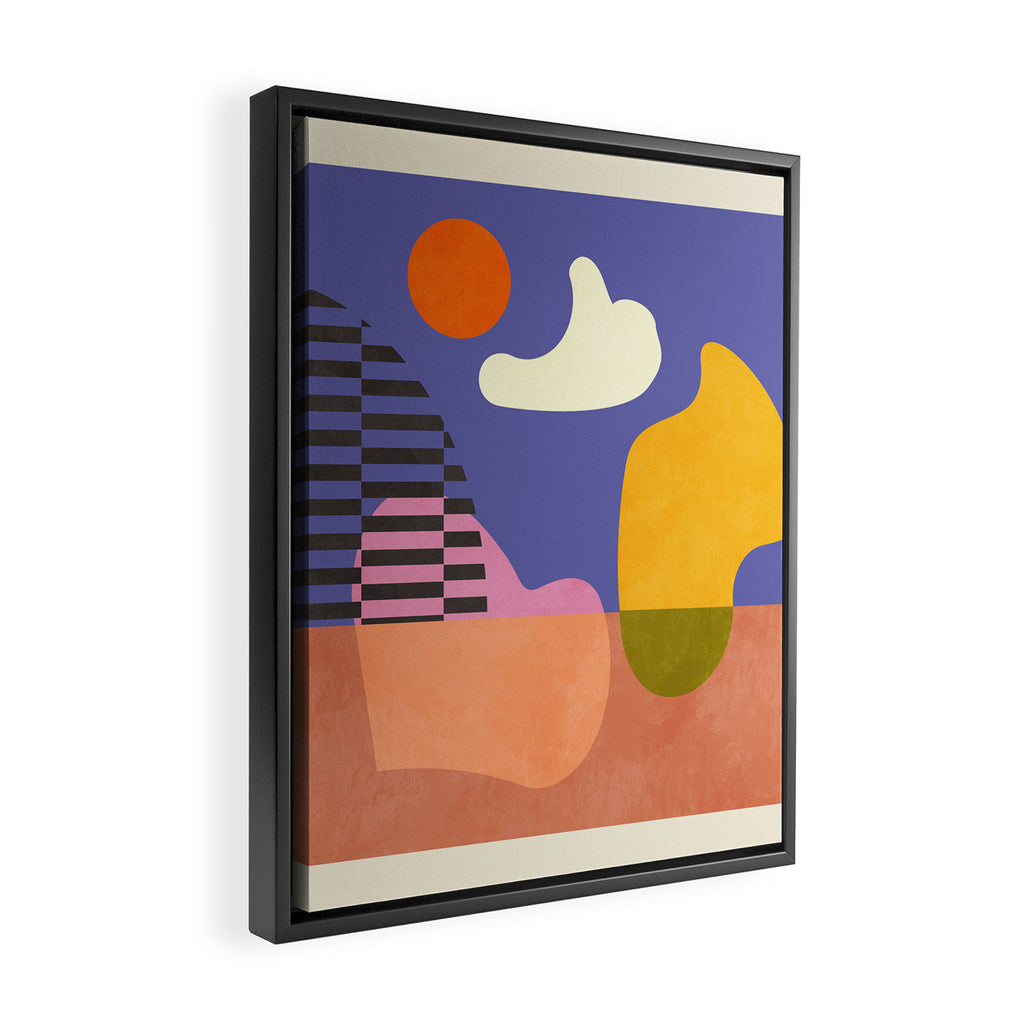 minimal shapes modern with cloud and sun Framed Canvas Print Gallery Image 2