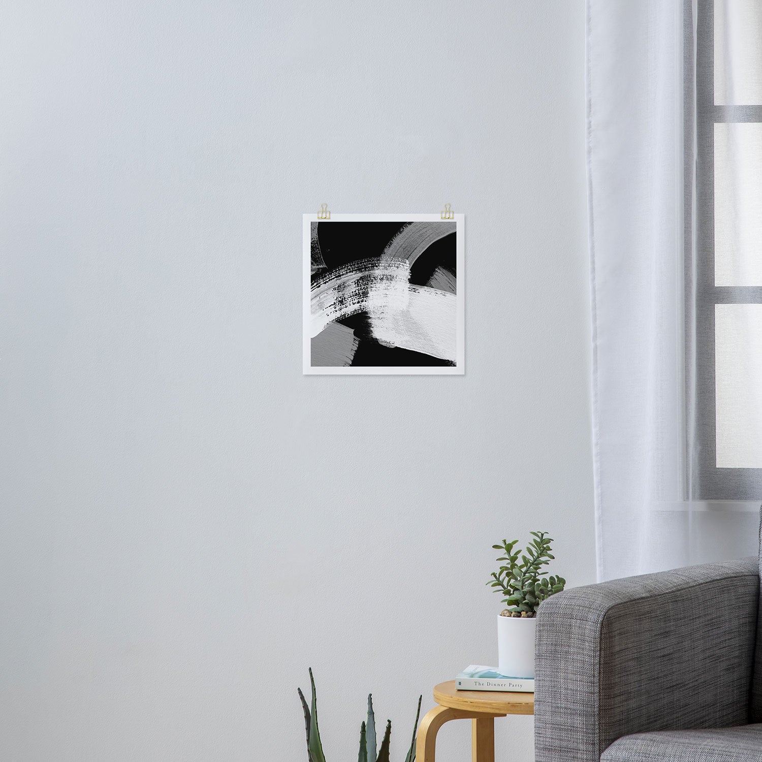 modern painterly brush strokes texture in bw Art Print Gallery Image 3