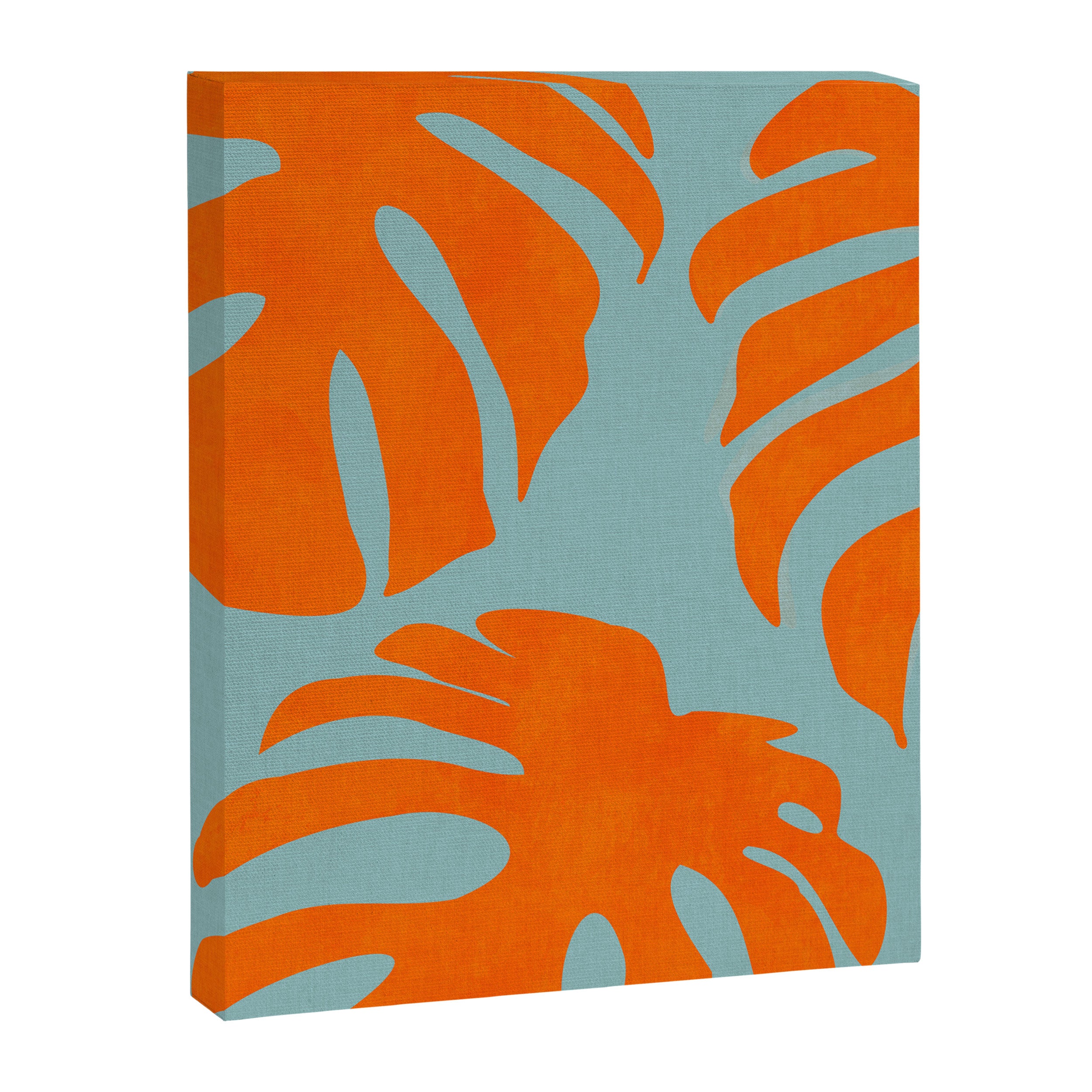 monstera leaves blue orange plant summer Canvas Print Gallery Image 8