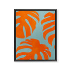 monstera leaves blue orange plant summer Framed Canvas Print Gallery Image 8