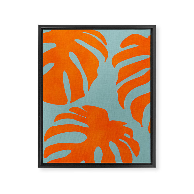monstera leaves blue orange plant summer Framed Canvas Print Gallery Image 8