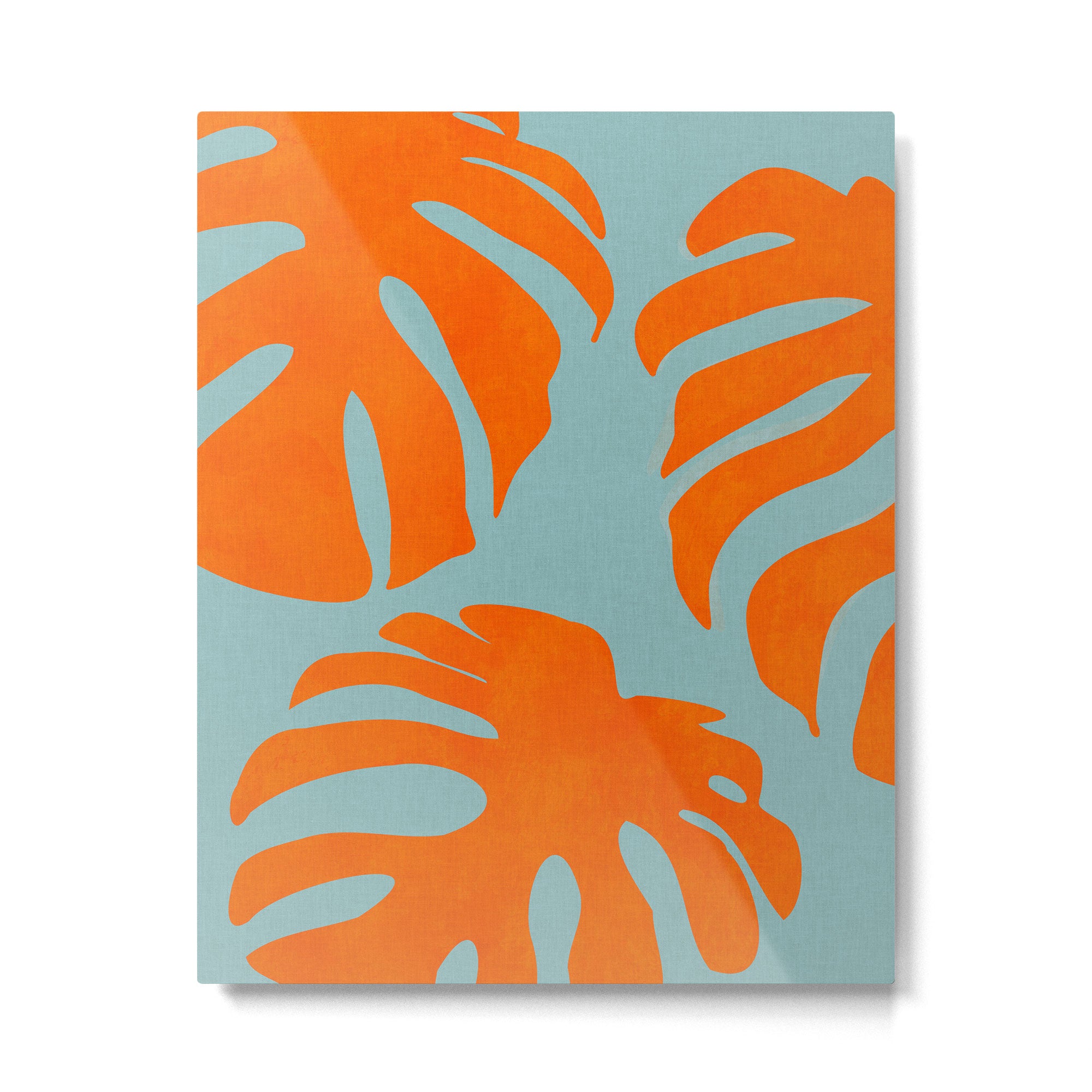 monstera leaves blue orange plant summer Metal Print Gallery Image 6