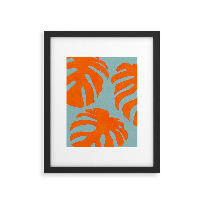 monstera leaves blue orange plant summer Framed Art Print Gallery Image 6