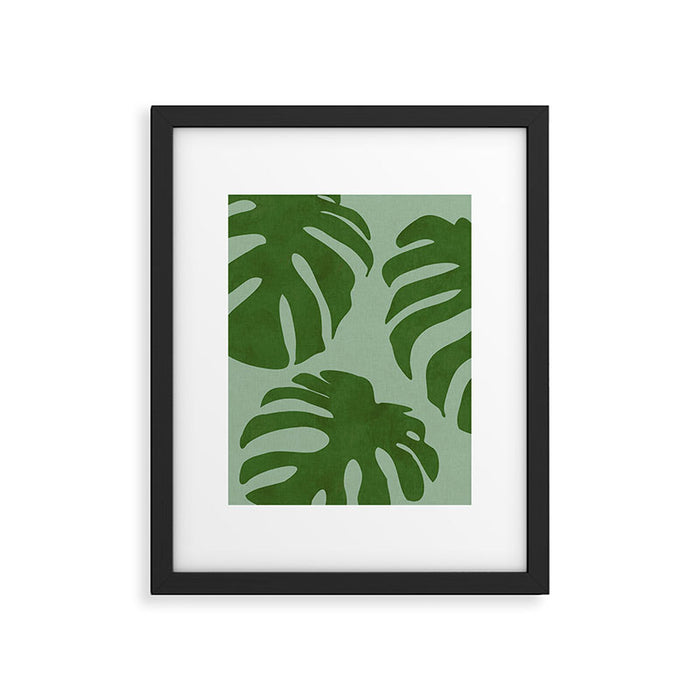 monstera leaves minimal plant green summer Framed Art Print Gallery Image 1