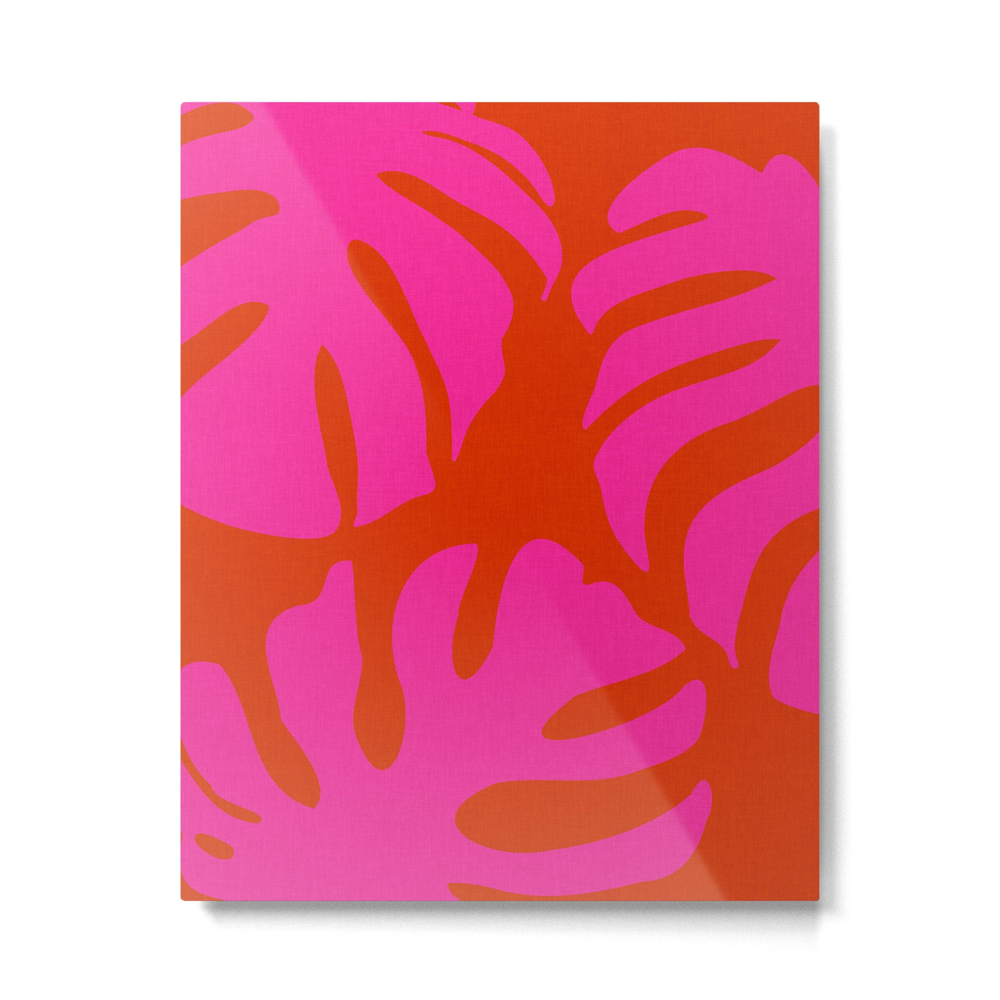monstera pink orange minimal cut out summer Metal Print Gallery Image 6