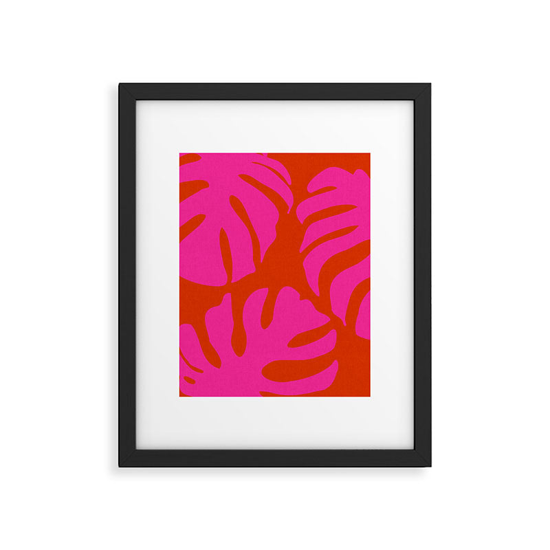 monstera pink orange minimal cut out summer Framed Art Print Gallery Image 6