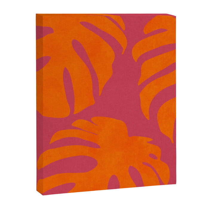 monstera pink orange summer plant leaves Canvas Print Gallery Image 1
