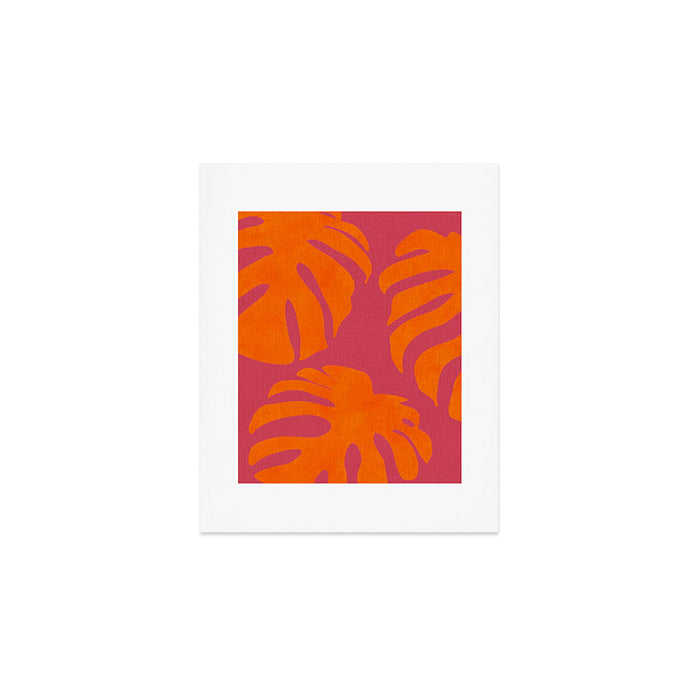 monstera pink orange summer plant leaves Art Print Gallery Image 1