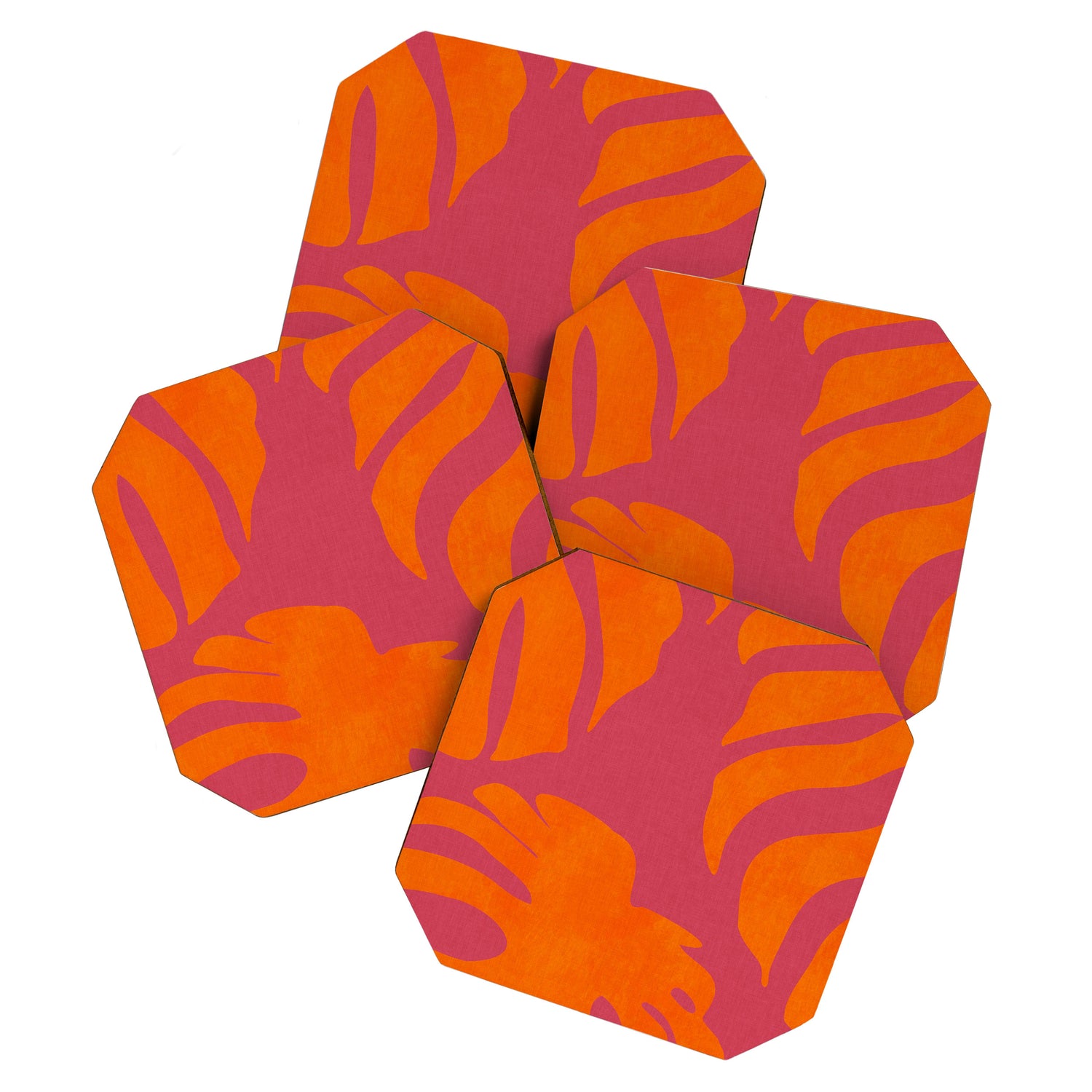 monstera pink orange summer plant leaves Coaster Gallery Image 1