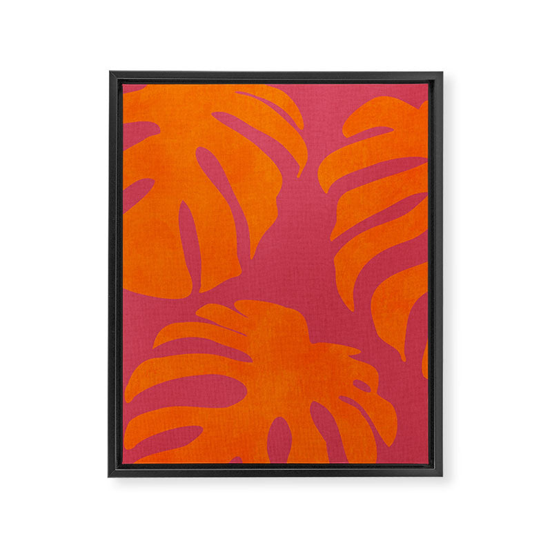 monstera pink orange summer plant leaves Framed Canvas Print Gallery Image 8