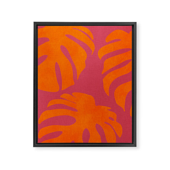 monstera pink orange summer plant leaves Framed Canvas Print Gallery Image 1
