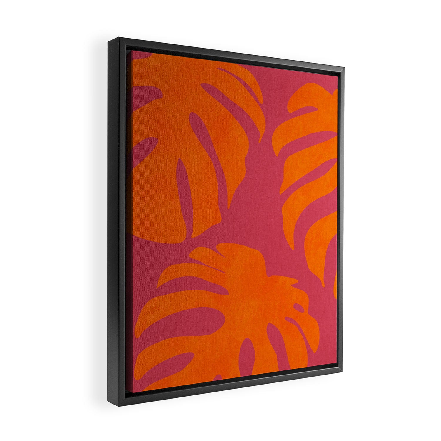 monstera pink orange summer plant leaves Framed Canvas Print Gallery Image 2