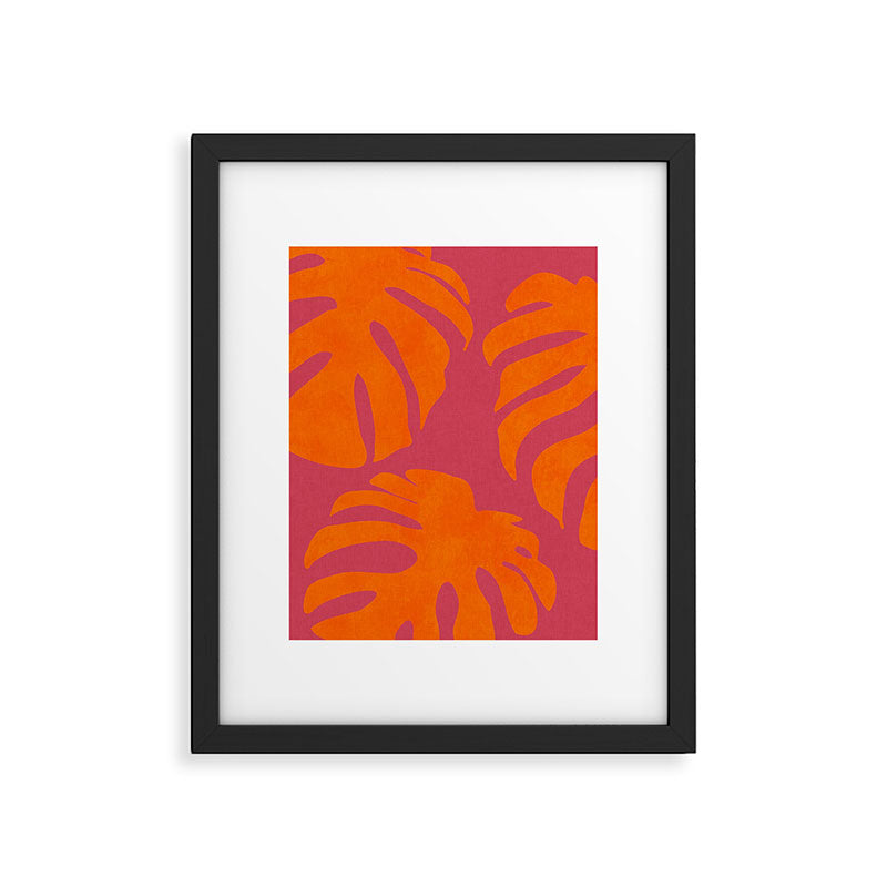 monstera pink orange summer plant leaves Framed Art Print Gallery Image 6