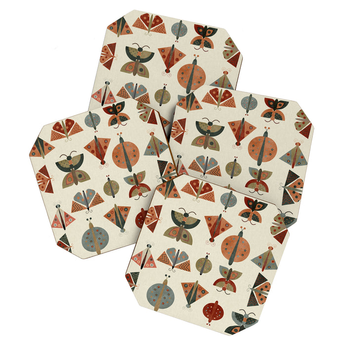 moths retro geo fall abstract Coaster Gallery Image 1