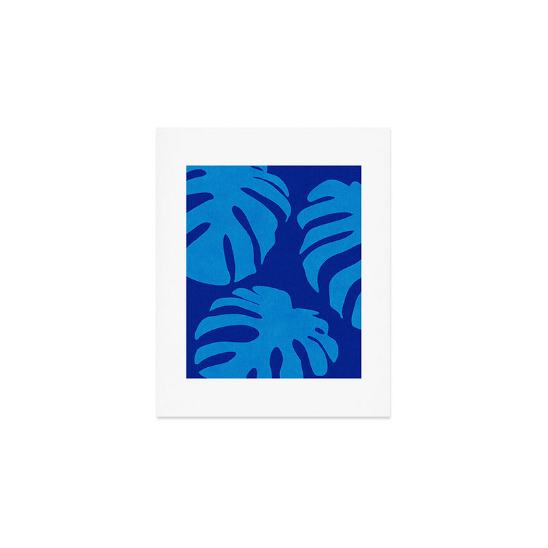 night monstera blue summer plant leaves Art Print Gallery Image 1