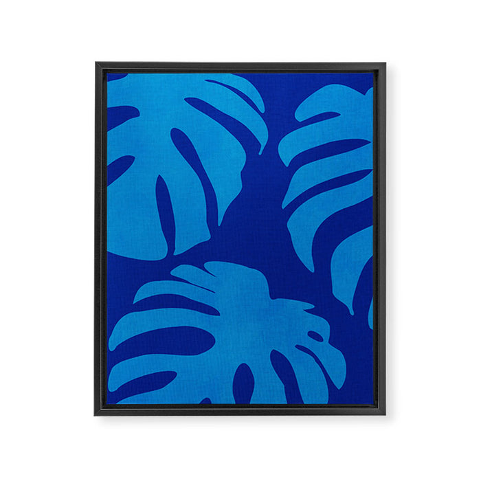 night monstera blue summer plant leaves Framed Canvas Print Gallery Image 1