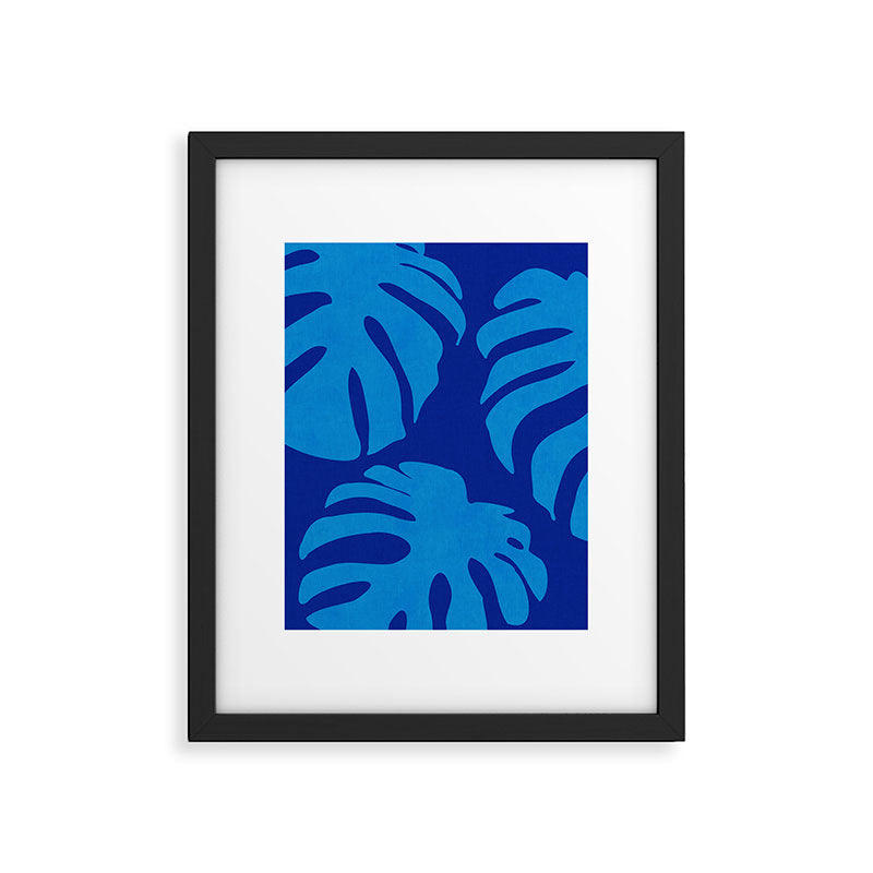 night monstera blue summer plant leaves Framed Art Print Gallery Image 6