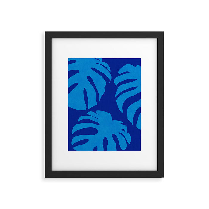 night monstera blue summer plant leaves Framed Art Print Gallery Image 1