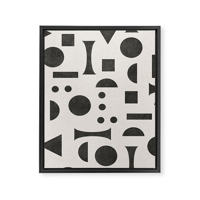 Playful Bauhaus geometric black shapes Framed Canvas Print Gallery Image 1