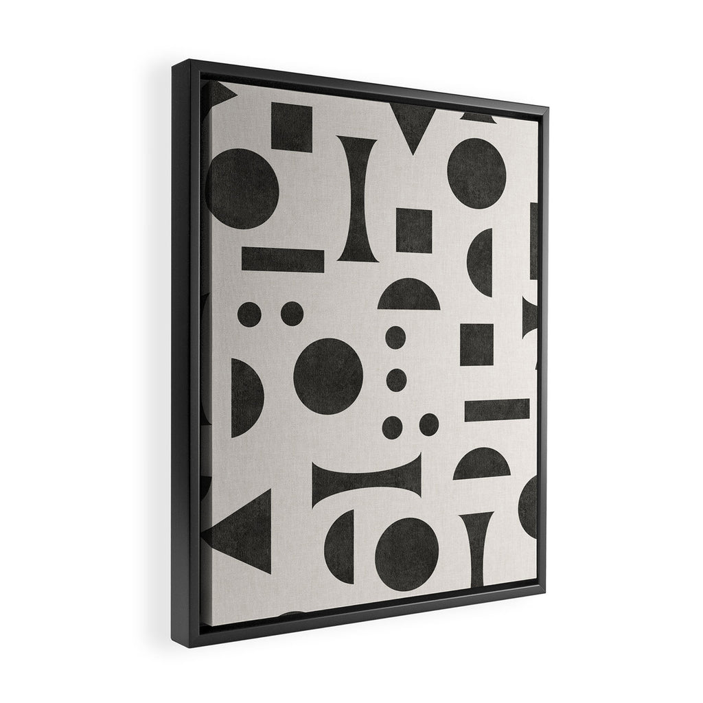Playful Bauhaus geometric black shapes Framed Canvas Print Gallery Image 2