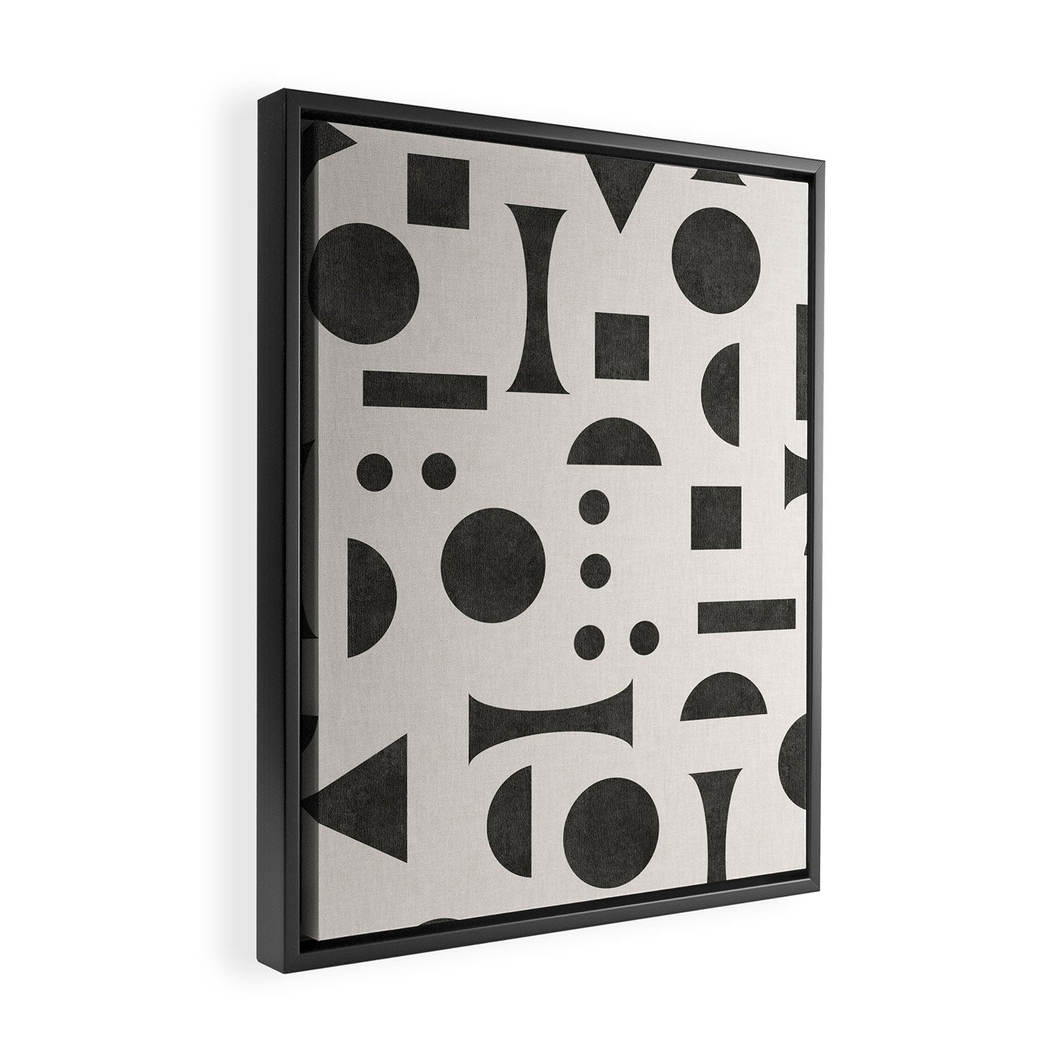 Playful Bauhaus geometric black shapes Framed Canvas Print Gallery Image 2
