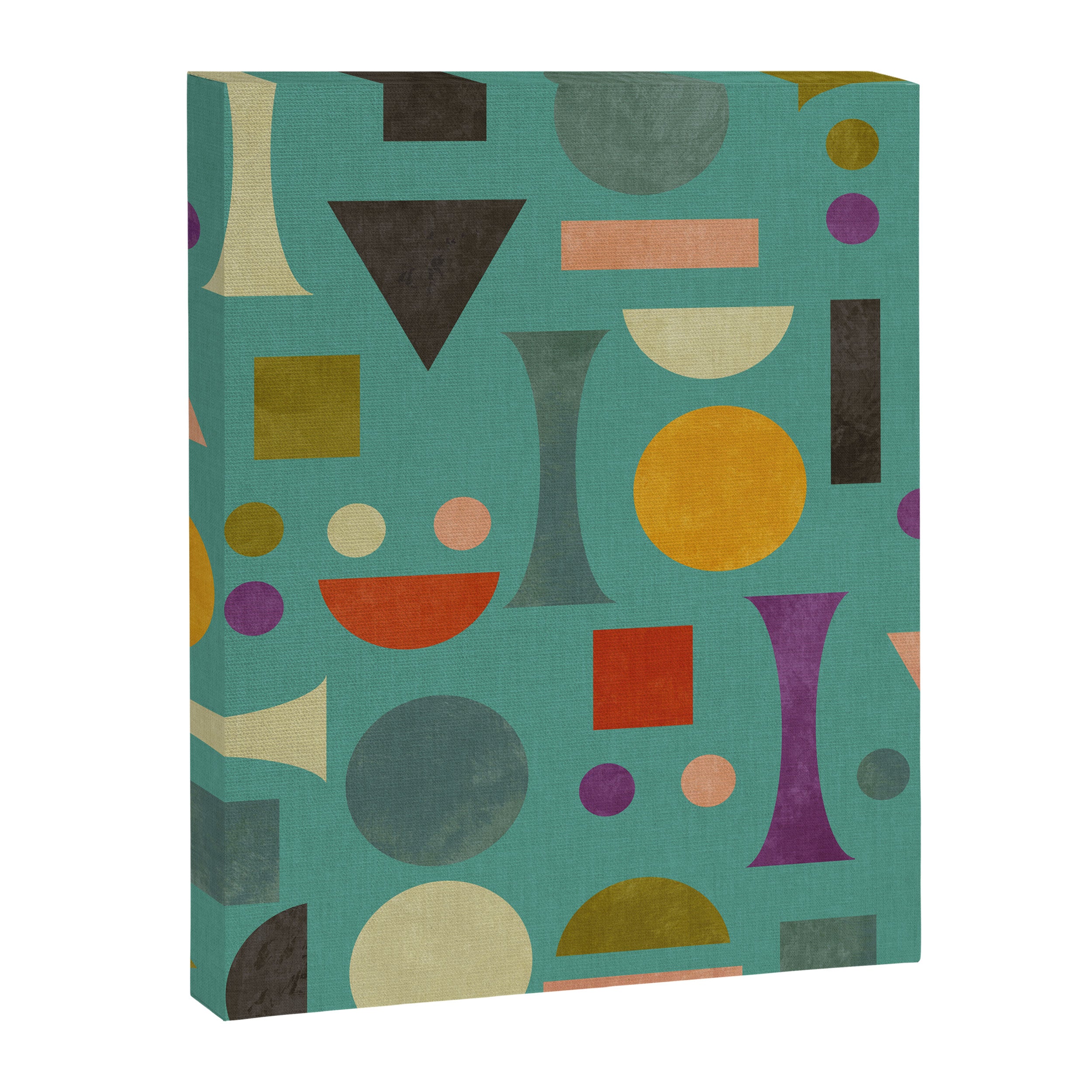 Playful Bauhaus geometric shapes on turquoise Canvas Print Gallery Image 8