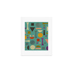 Playful Bauhaus geometric shapes on turquoise Art Print Gallery Image 1