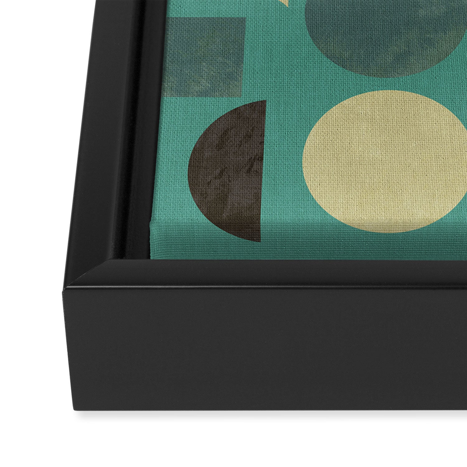 Playful Bauhaus geometric shapes on turquoise Framed Canvas Print Gallery Image 3