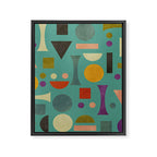 Playful Bauhaus geometric shapes on turquoise Framed Canvas Print Gallery Image 8