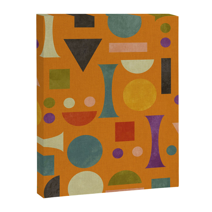 Retro Bauhaus geometric shapes on orange Canvas Print Gallery Image 1