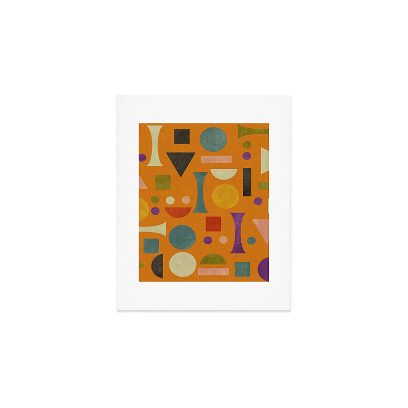 Retro Bauhaus geometric shapes on orange Art Print Gallery Image 1
