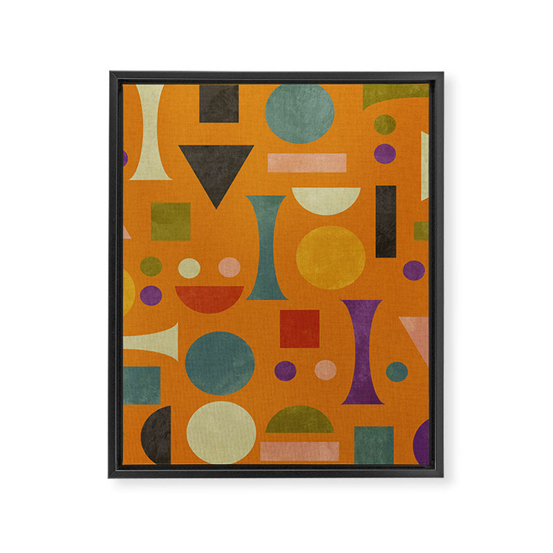 Retro Bauhaus geometric shapes on orange Framed Canvas Print Gallery Image 8