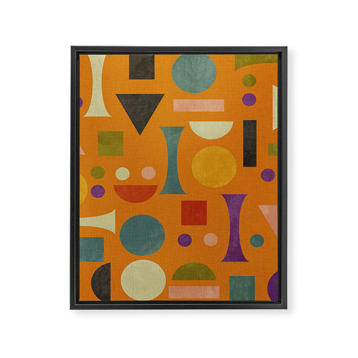 Retro Bauhaus geometric shapes on orange Framed Canvas Print Gallery Image 1