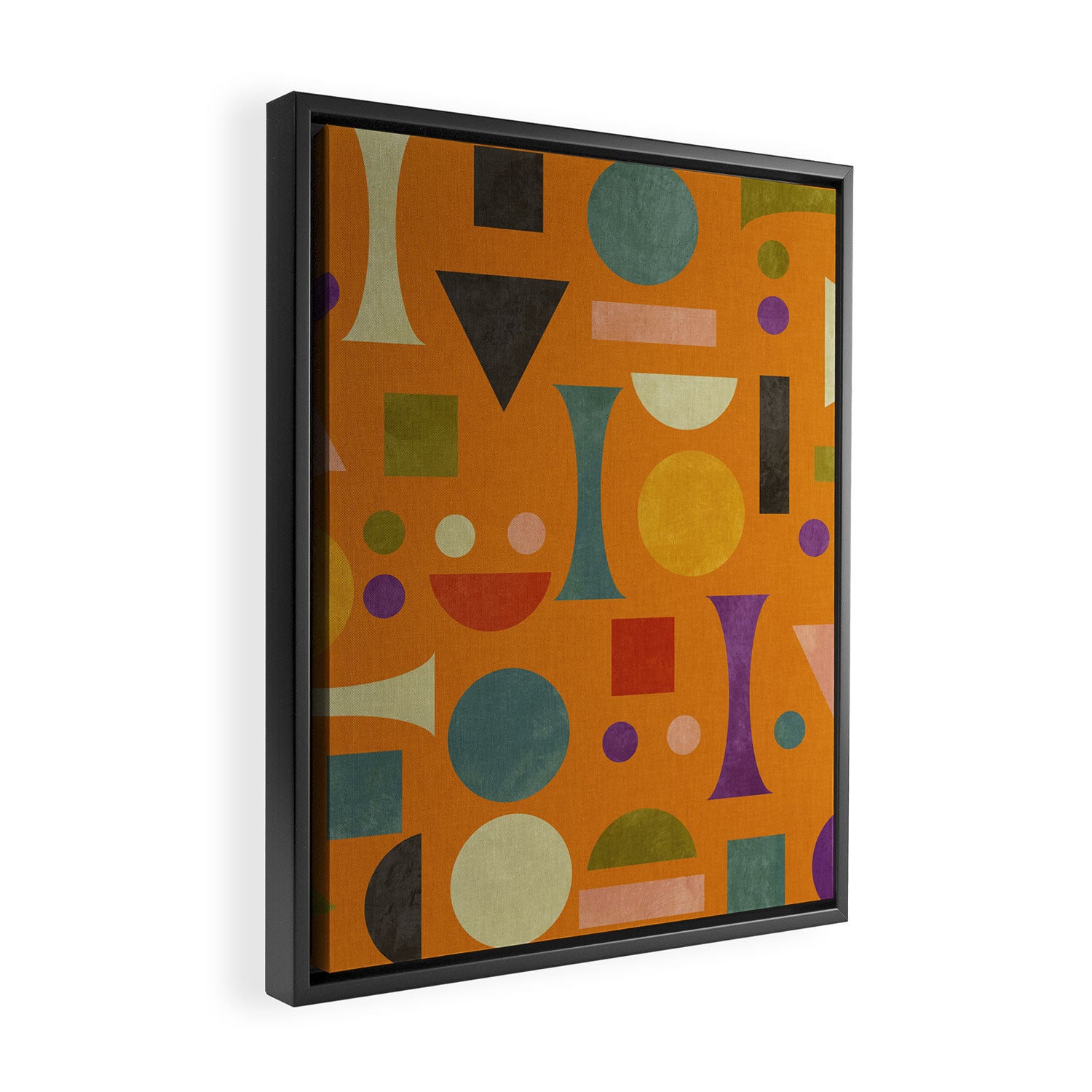 Retro Bauhaus geometric shapes on orange Framed Canvas Print Gallery Image 2