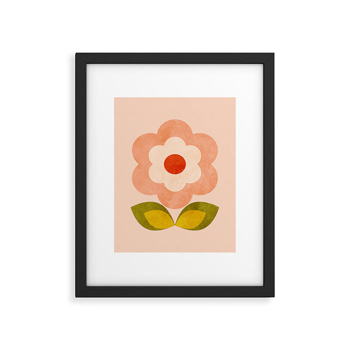 retro daisy minimal pink Framed Art Print Gallery Image 1