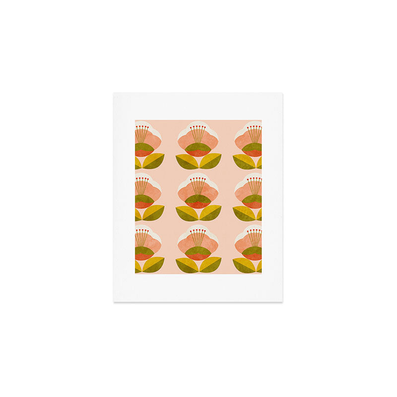 retro midcentury flower pink Art Print Gallery Image 1