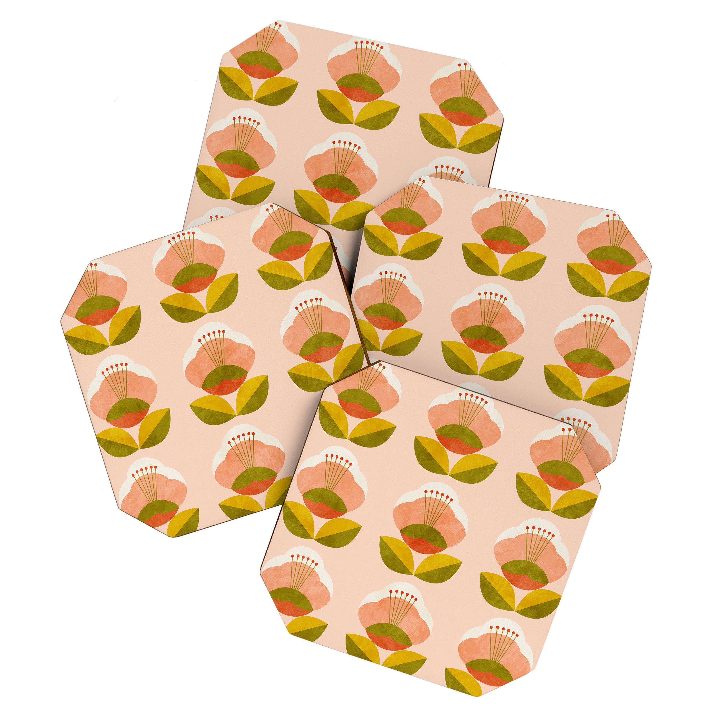retro midcentury flower pink Coaster Gallery Image 1