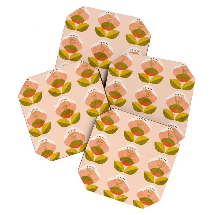 retro midcentury flower pink Coaster Gallery Image 1