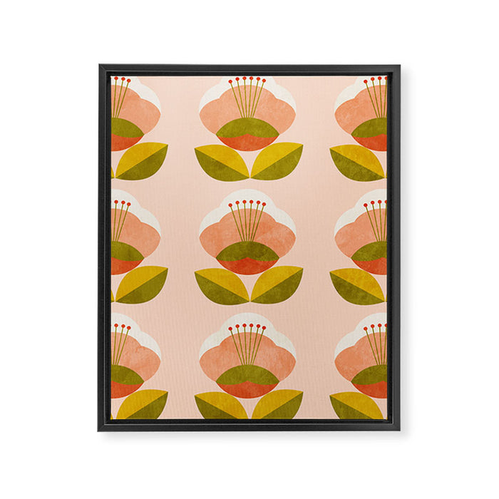 retro midcentury flower pink Framed Canvas Print Gallery Image 1