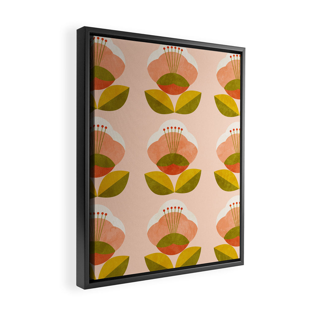 retro midcentury flower pink Framed Canvas Print Gallery Image 2