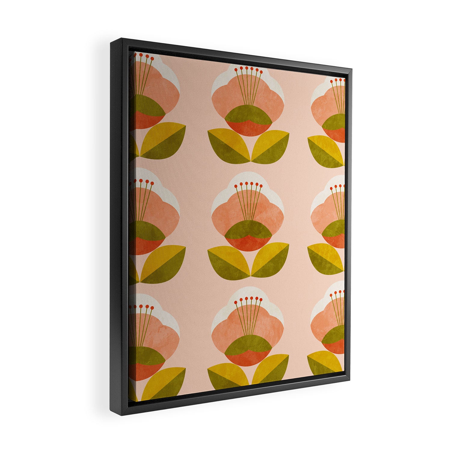 retro midcentury flower pink Framed Canvas Print Gallery Image 2