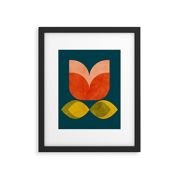 retro tulips teal Framed Art Print Gallery Image 1
